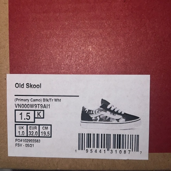 VANS KIDS (PS) OLD SKOOL SHOES | BLACK/WHITE CAMO | NEW in BOX/NWT!!🩶🖤✔️ - Picture 6 of 9